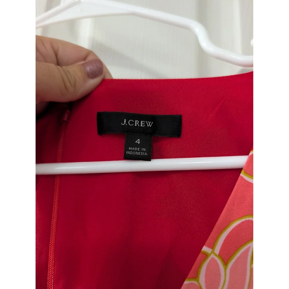 J. Crew, Wmns 4, V-Neck Floral Mini Dress, Long Sleeve, Red, Whimsy, Lightweight